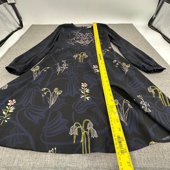 Ann Taylor LOFT Floral Dress Long Sleeve Blue Black Sz 4 Business‎ Work Event - Picture 6 of 15